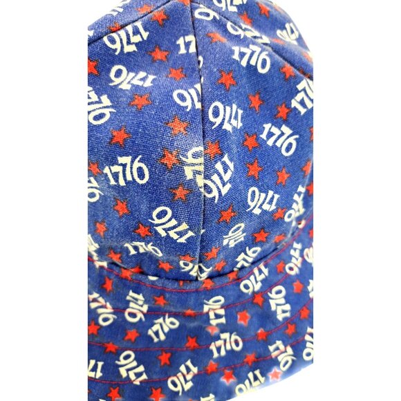 Vintage Patriotic Bucket Hat Blue Red Stars 1776 USA Adult Denim 1970s Handmade - Picture 8 of 12